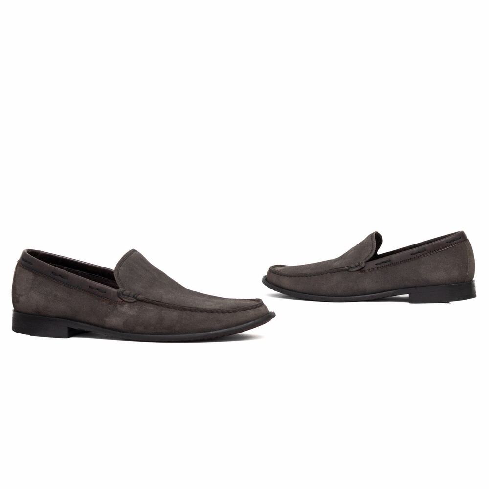 John Varvatos USA Gray Suede Leather Slip-On Moc-Toe Loafers US 10 EU 43